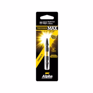 Packaging for Alpha Thunder MAX double-ended impact driver bit in black and yellow design.