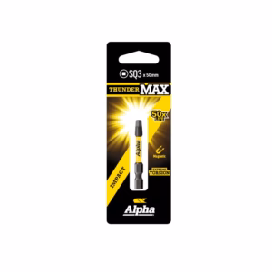 ThunderMAX impact screwdriver bit in black packaging with yellow accents and Alpha logo, 50mm magnetic bit for high-torque use