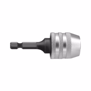 Hex-shank screwdriver bit connected to a knurled metal socket adapter.