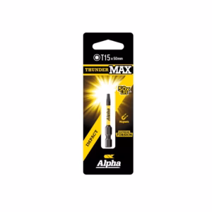 Packaging for Alpha ThunderMAX T15x50mm Torx bit, magnetic, 50x life, impact torque tool