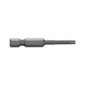 Long gray drill bit with hex shank and spiral flutes, viewed from the side