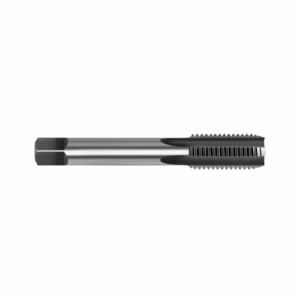 Double-ended metal thread tap with cutting flutes for threading holes in metal.