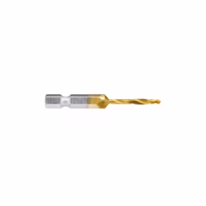 Gold-titanium coated twist drill bit with silver shank for metal drilling, shown on white background