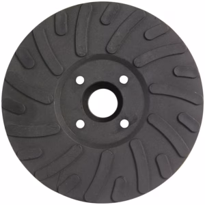 Circular flap disc with multiple abrasive segments and central mounting hole, used for sanding metal surfaces.