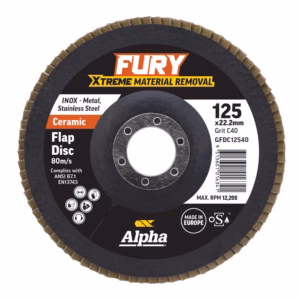 Ceramic flap disc for metal grinding, Fury Xtreme Material Removal, 125x22.2 mm.