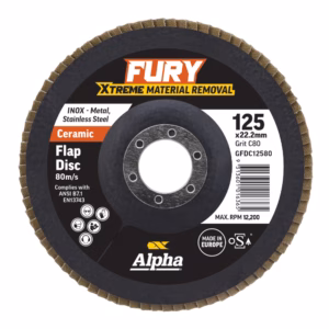Ceramic flap disc for metal grinding, 125x22.2 mm, Fury brand (Alpha).