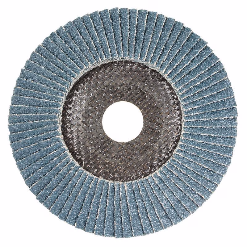 GFDGS11580_3 - Alpha Tools Circular blue abrasive flap wheel with a central hole, used for grinding/finishing metal surfaces.