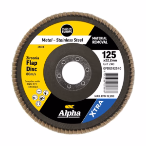 Zirconia flap disc for metal and stainless steel, 125 x 22.2 mm, Alpha brand