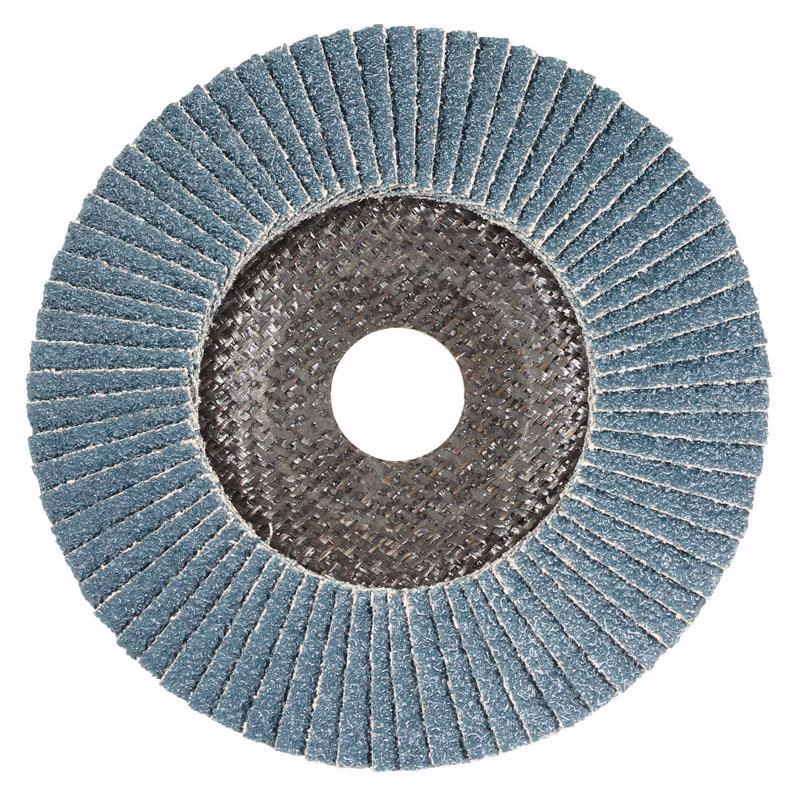 GFDGS17840_3 - Alpha Tools A blue abrasive flap disc with a central hole, used for sanding or grinding metal surfaces.