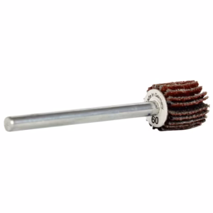 Rotary grinding drum on a metal shaft for shaping and polishing surfaces.
