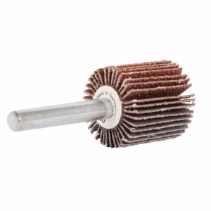 Cylindrical flap wheel sanding accessory on a metal shank for rotary tools