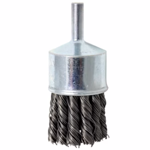 Metal wire cup brush with twisted bristles and a metal shank for using with a drill or grinder (surface cleaning)