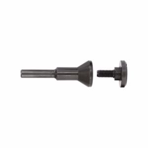 Long metal pin with a flared conical head and a separate threaded bolt with a washer-like head, shown side-by-side on white background.