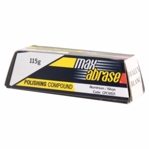 Box of Max Abrase polishing compound for aluminium/alloys, 115 g, with yellow and black branding.