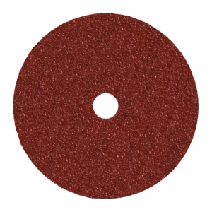 Red circular abrasive grinding/sanding disc with a central hole, viewed top-down
