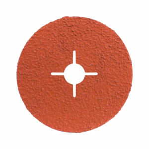 Red circular abrasive grinding disk with a central mounting hole and four radial slots forming a cross shape