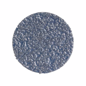 Blue circular disk with a rough, bubbled surface on a white background.