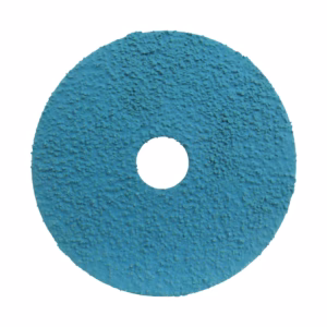 Blue textured circular sanding disc with a central hole