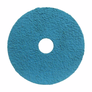 Blue abrasive grinding disc with central hole, used for sanding or polishing surfaces