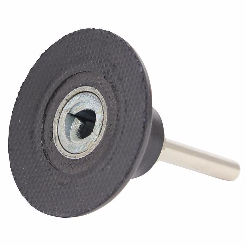 GRH50_3 - Alpha Tools Black round abrasive wheel with a textured surface and a hexagonal bore, mounted on a short white shank (polishing/grinding accessory)
