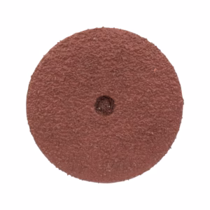 Red-brown abrasive sanding disc with a central hole, viewed from the front