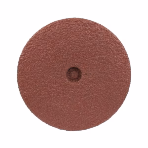 Red abrasive grinding disc with a central mounting hole