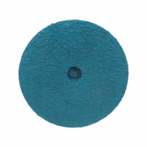 Top-down view of a teal circular sanding disc with a small central hole