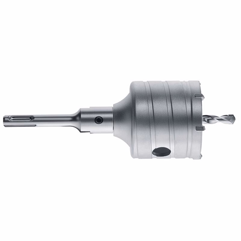 HCB65X50_3 - Alpha Tools Silver metal milling cutter with a cylindrical grooved body and a drill bit protruding on the right side.