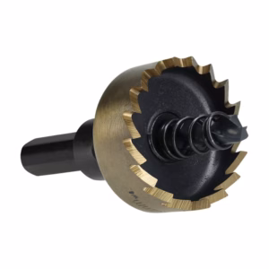 Carbide-tipped gear-shaped milling cutter with a black shank and spiraled center, used for cutting woodworking materials.