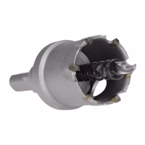 Concrete core drill bit with external cutting teeth and a central spiral auger used for extracting cylindrical cores.