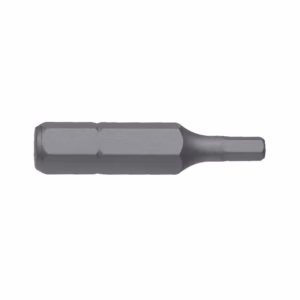 Metal screwdriver bit with hex shank, horizontal orientation, light gray color.
