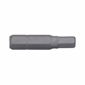 Metal hex screwdriver bit laid horizontally on a white background