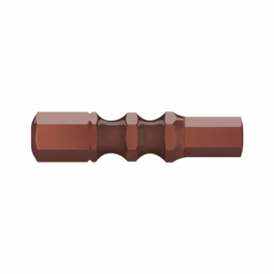 Brown cylindrical connector rod with three rounded middle sections and flat ends, resembling a wooden dowel or dowel-like bar.