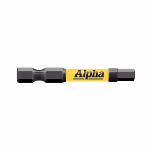 Marker pen with a yellow body labeled 'Alpha' lying horizontally, black caps on either end.