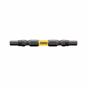 Cylindrical shaft with segmented grip and a yellow Alpha label in the center.