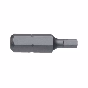 Double-ended screwdriver bit with a larger cylindrical end on one side and a narrower squared-off tip on the other.