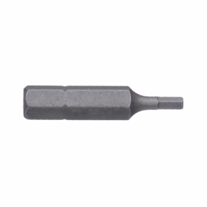 Metal screwdriver bit isolated on a white background, showing a short cylindrical shaft with a drive tip at one end.