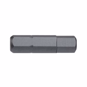 Segmented steel hex driver bit laid horizontally (tool component)