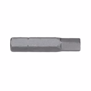 Double-ended metal screwdriver bit with two different ends on a white background.