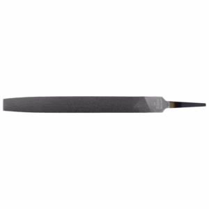 Long rectangular metal file with a tapered tang at the right end.