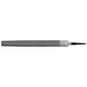 Long, slim flat-blade carving chisel with a textured grey handle and narrow beveled blade