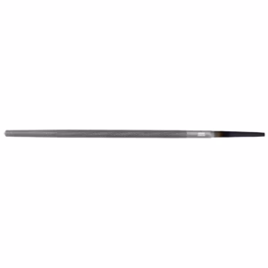 Long knurled metal file with a narrow, tapered tip resembling a needle file intended for fine shaping or detailing work