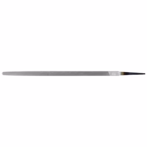 Long knurled metal needle file with a pointed tapered tip for precision shaping and filing.