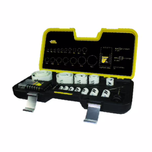 Open yellow-and-black tool kit with a variety of sockets and adapters in a case, ready for use in maintenance work.