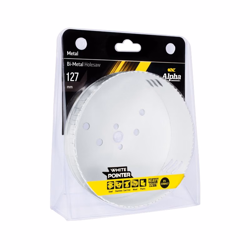 HSV127_3 - Alpha Tools Bi-metal 127 mm holesaw in blister packaging (Alpha White Pointer) for metal cutting.