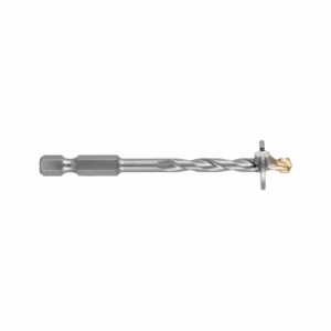 Horizontal twist drill bit with a threaded screw tip and small flange at the shank.