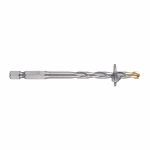 Long self-drilling anchor: a metal bit with spiral flutes and a threaded screw at the tip, used for masonry mounting.