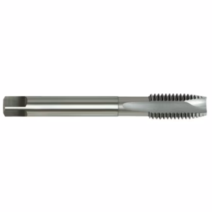 Metal threading tap tool with helical cutting flutes on one end, used to cut internal threads in metal