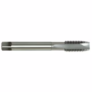 Metalworking thread milling cutter: two-flute cutting tip on left and helical-threaded section on right