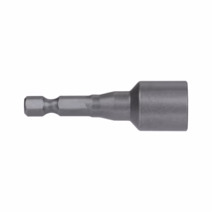 Metal socket adapter bit with hex shank and cylindrical socket end.